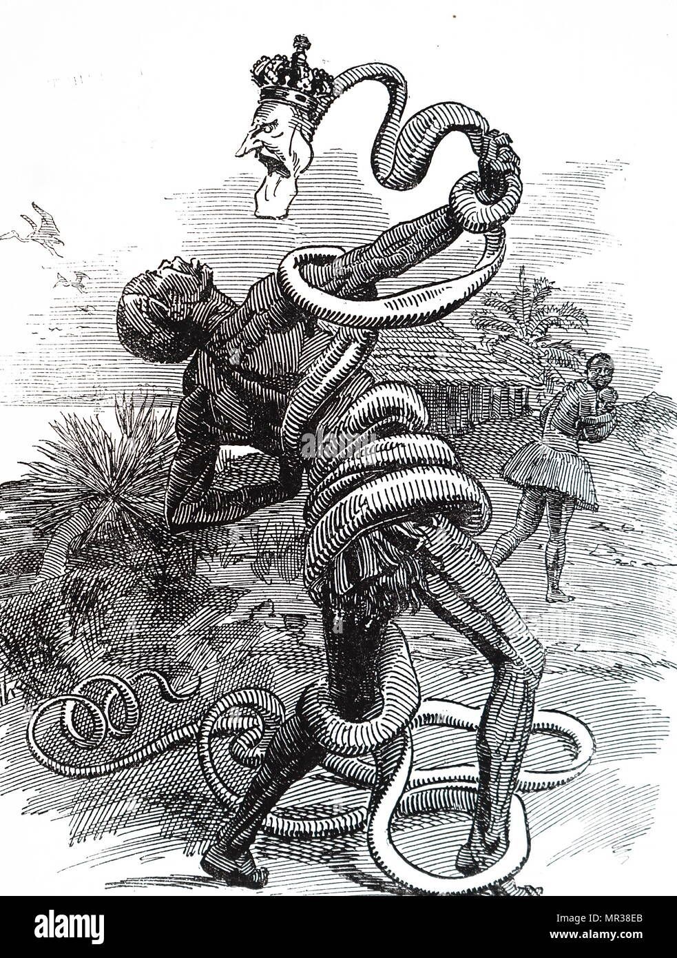Historical political cartoon depicting King Leopold II and exploitation in the Congo