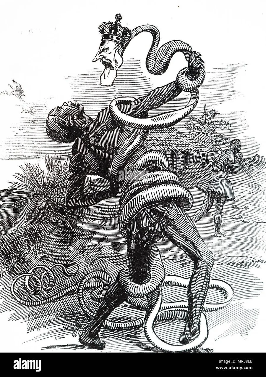 Historical political cartoon depicting King Leopold II and exploitation in the Congo