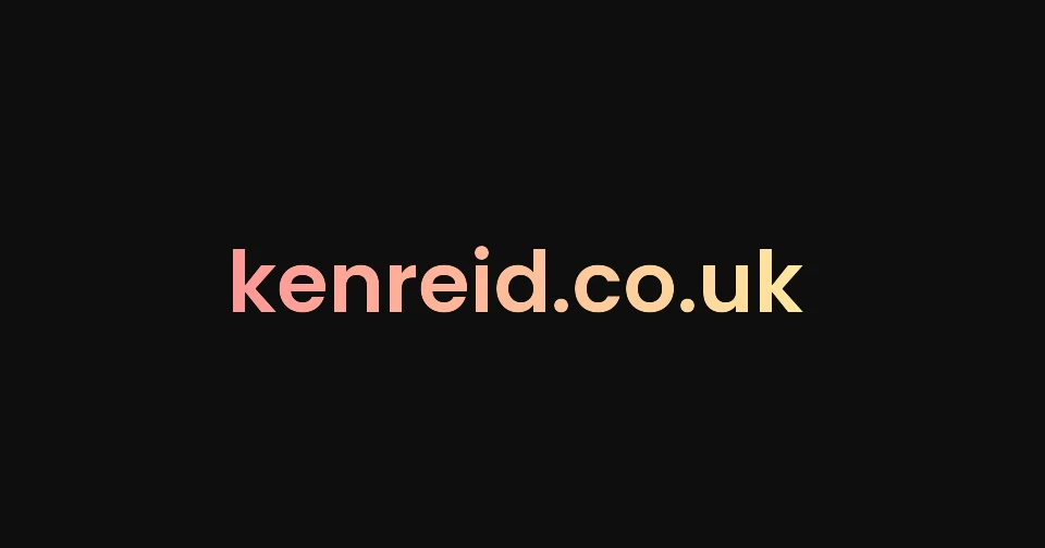 The words kenreid.co.uk filled with a gradient from pink to gold on a dark background
