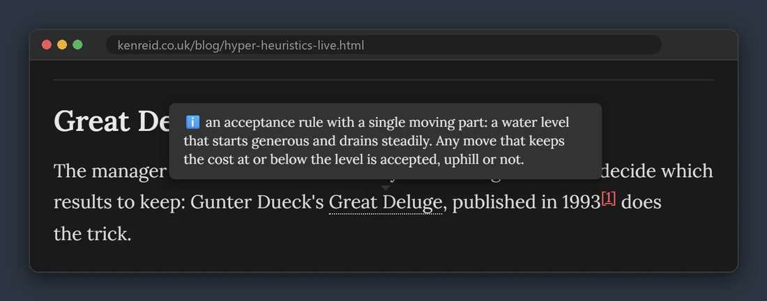 A paragraph with the words Great Deluge underlined in dots, and a card above them holding that term's definition