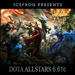 Loading screen art for DotA Allstars 6.61c: a crowd of heroes fighting, under the words IceFrog presents
