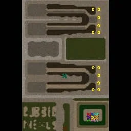 Minimap of Hero Line Wars: long parallel lanes across the map, with the players' base in the bottom right corner