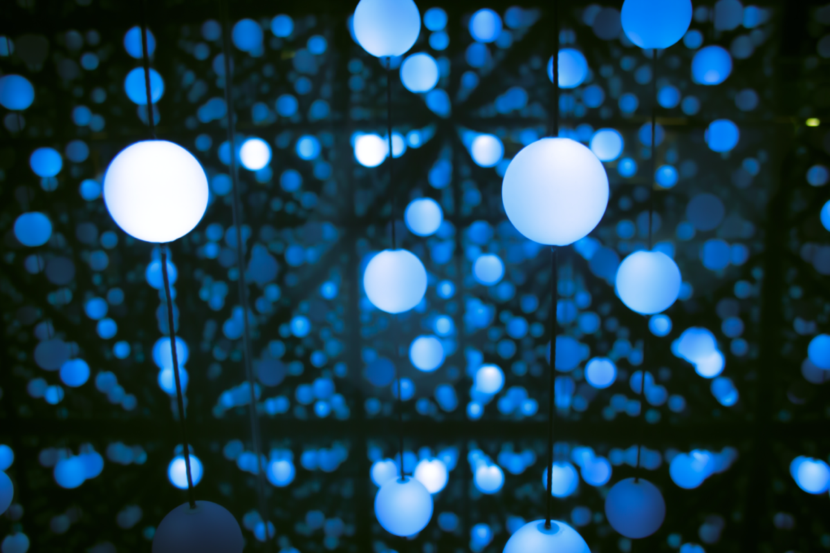 Abstract image of white ball in a blue environment