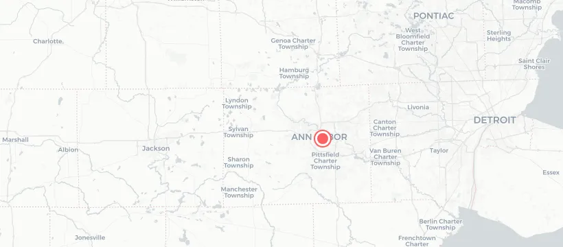 Map of southeast Michigan centred on Ann Arbor