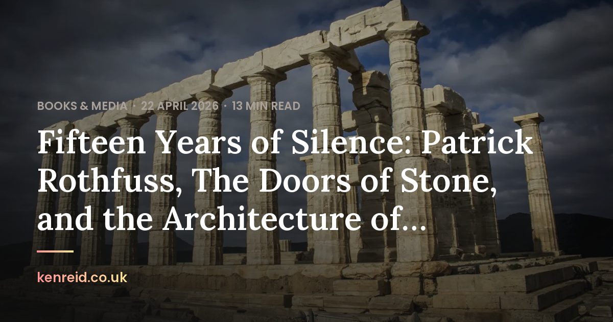 Share card for the Rothfuss post: temple columns under a cloudy sky, the title stopping after three lines at and the Architecture of...