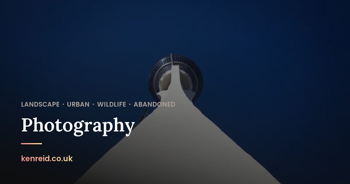 Share card for the Photography page: a white tower narrowing into a deep blue sky